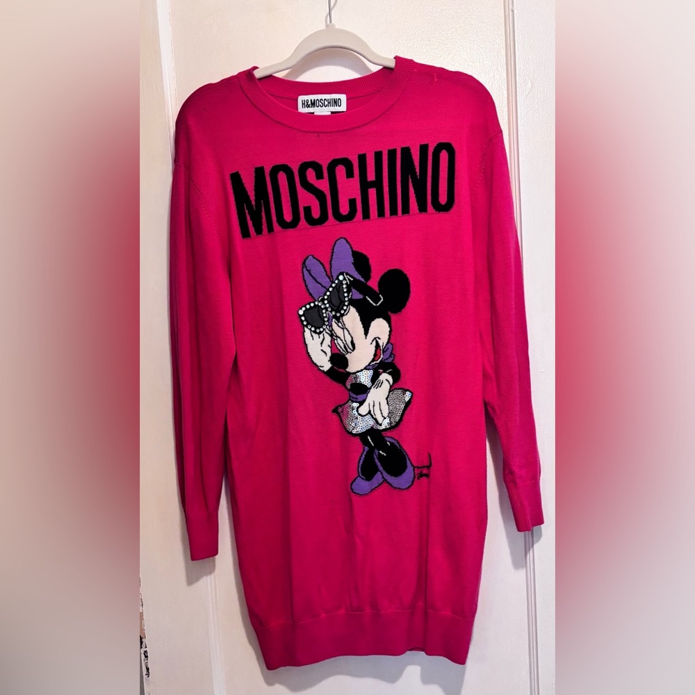 H&M x Moschino Hot Pink Minnie Mouse Sweater Dress size XS - Rare